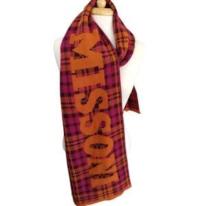 Missoni Pink & Orange Plaid LARGE LOGO SPELL-OUT Wool-Blend Scarf 12"x82"